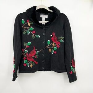 VTG Tiara International Button Up Christmas Cardigan Sweater Cardinals Sz Small
